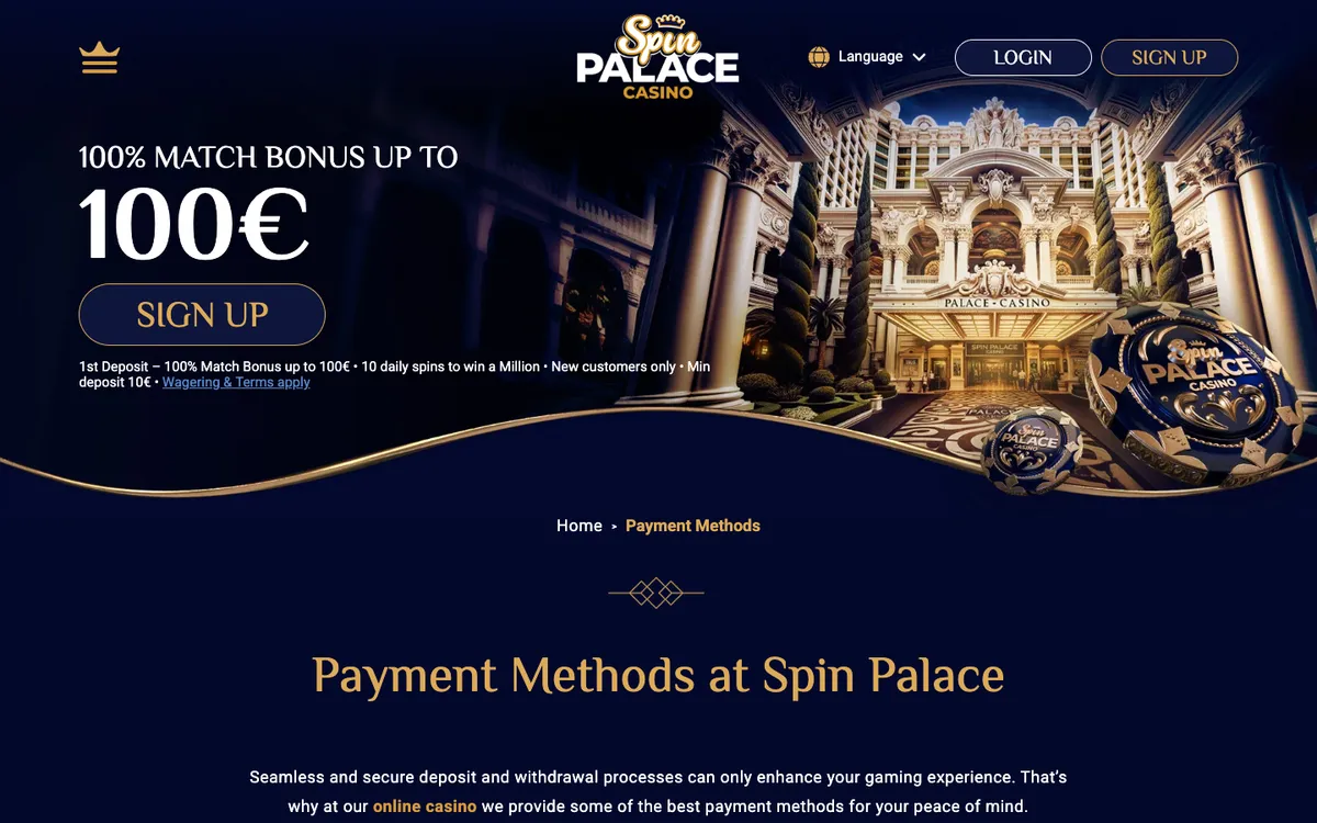 Spin Palace Casino — Payments, captured from Finland