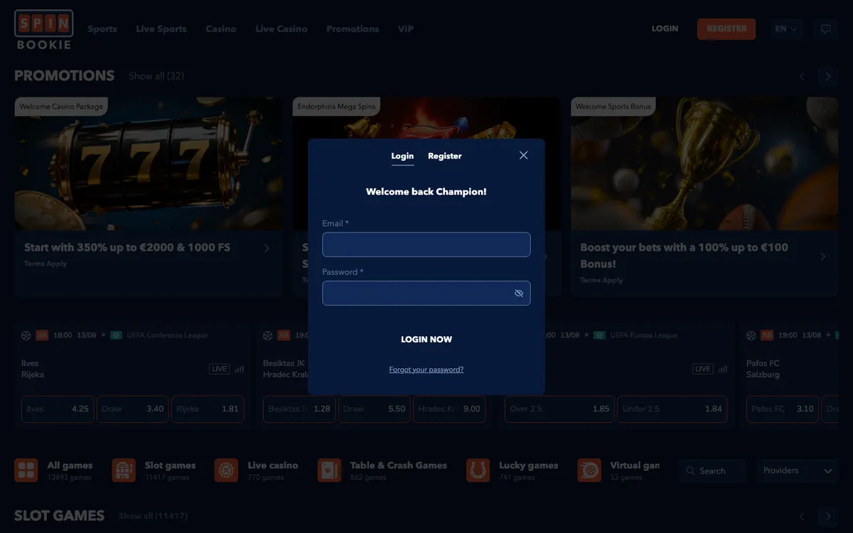 Spinbookie Casino — Sign-up, captured from Mexico