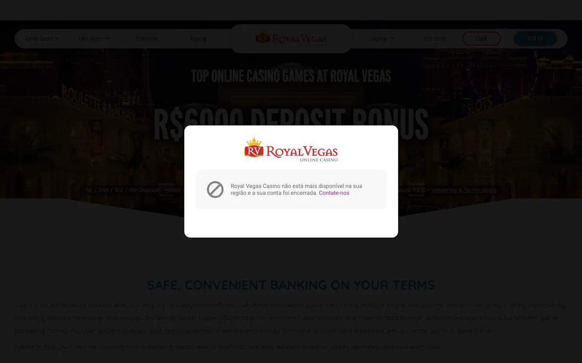 Royal Vegas Casino — Payments, captured from Brazil