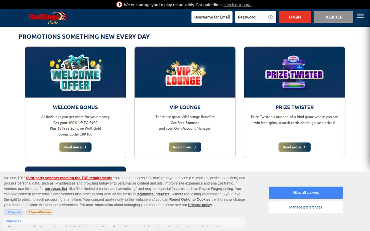 Casino RedKings — Promotions, captured from Canada