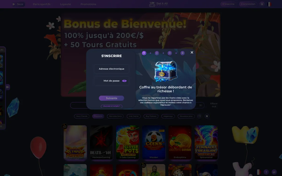 Bet It All Casino — Sign-up, captured from France