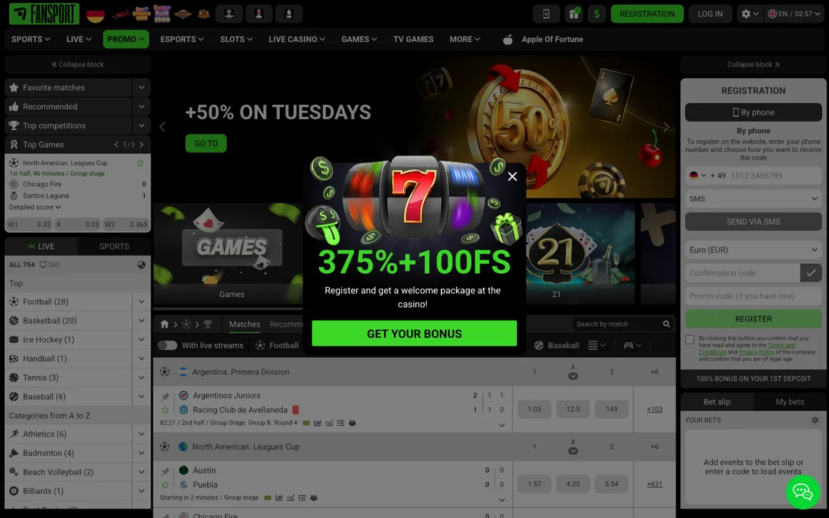 Fansport Casino — Home page, captured from Germany