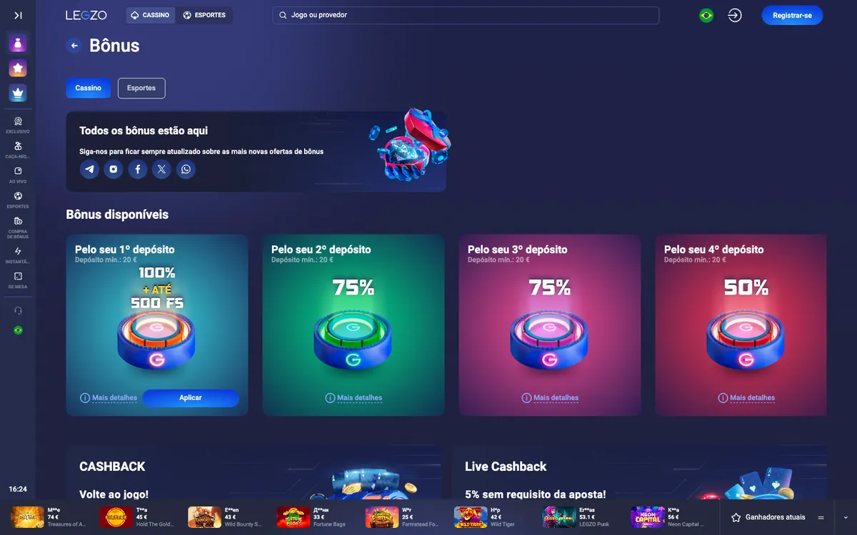 Legzo Casino — Promotions, captured from Portugal
