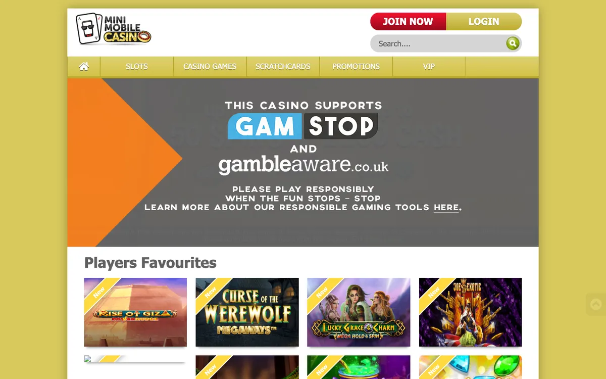 Mini Mobile Casino — Home page, captured from United Kingdom