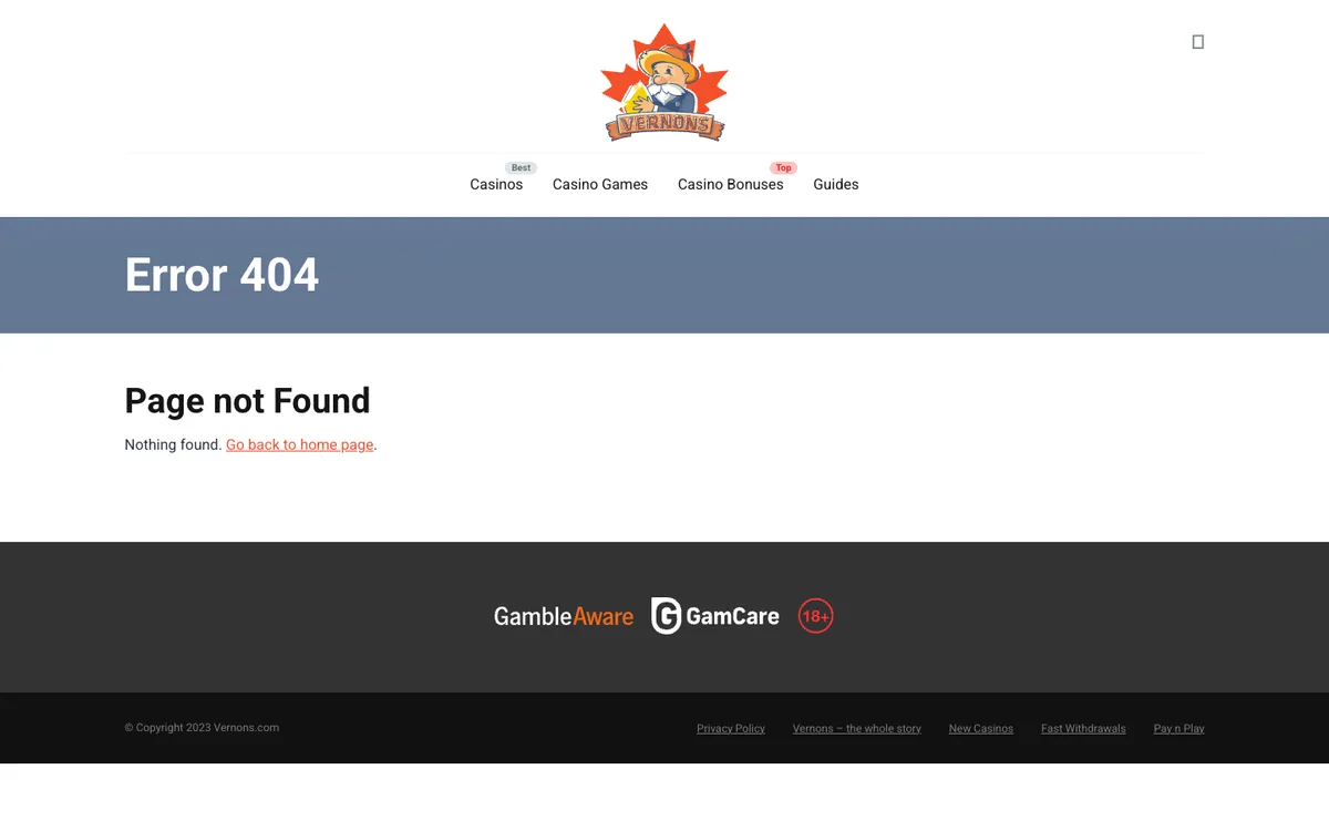 Vernons Casino — Home page, captured from United Kingdom