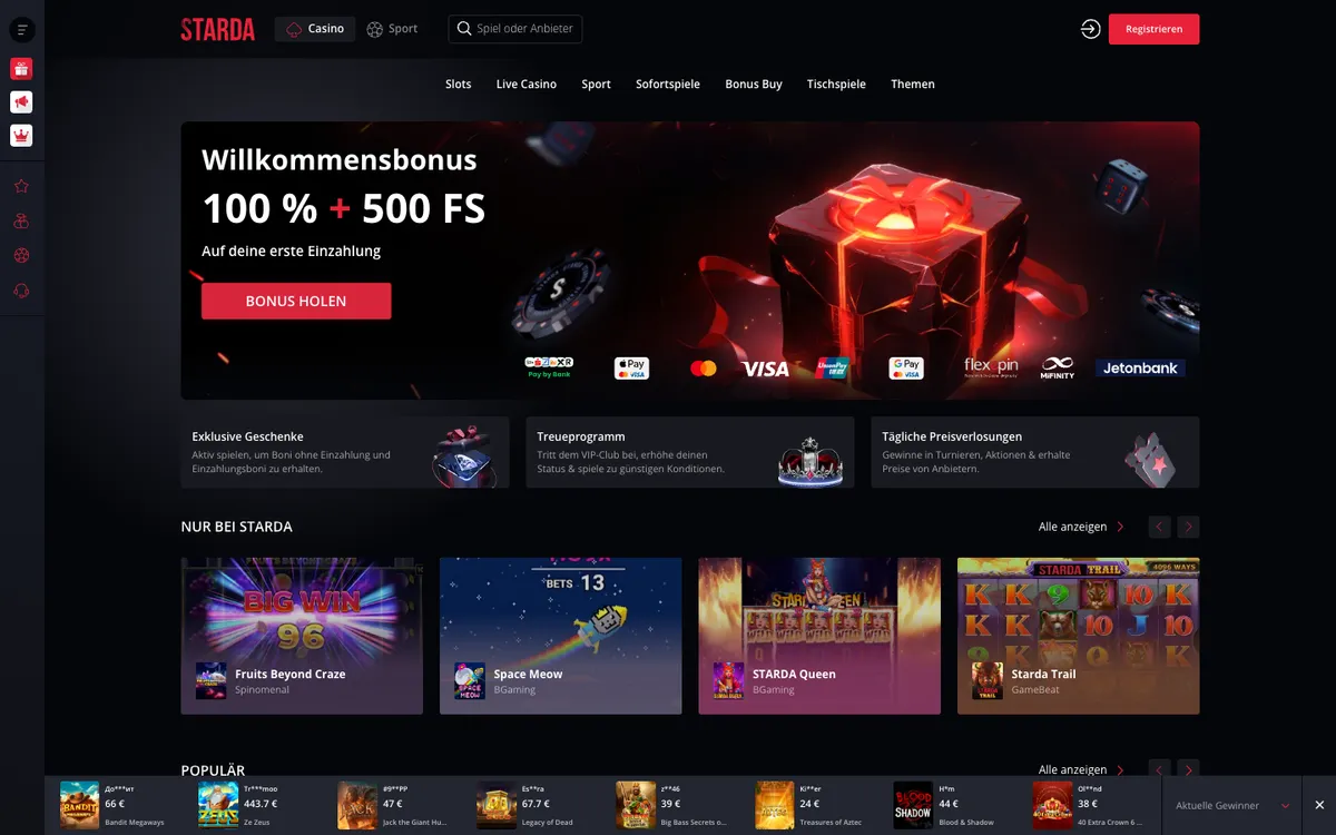 Starda Casino — Home page, captured from Germany