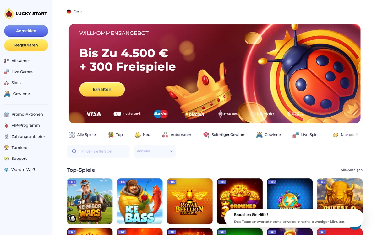 Luckystart Casino — «Главная», снято из страны Германия