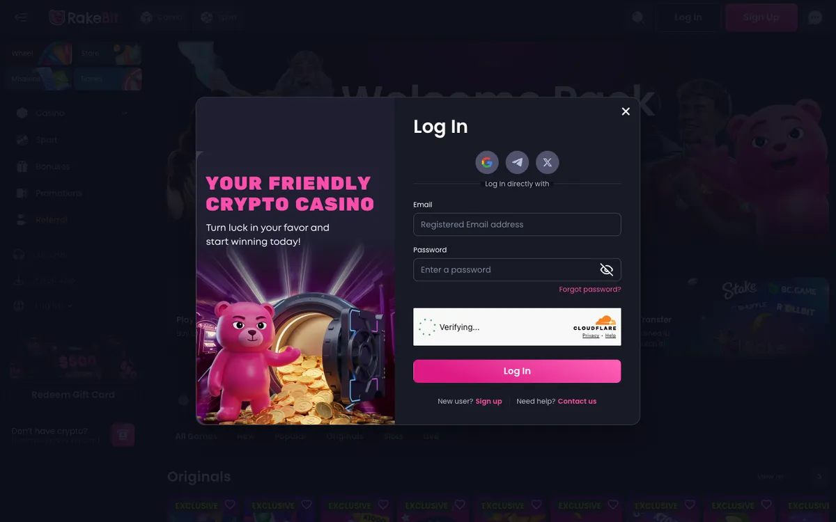 Rakebit Casino — «Регистрация», снято из страны Австрия