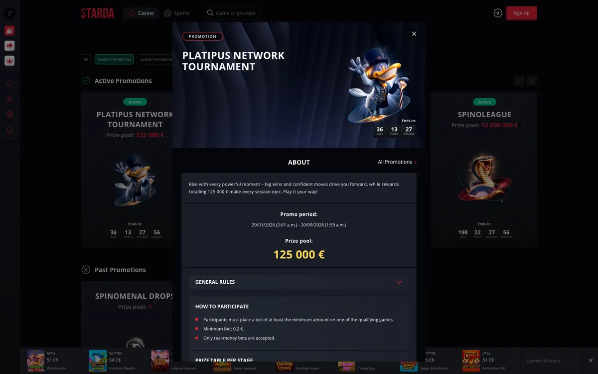 Starda Casino — Promotions, captured from Canada