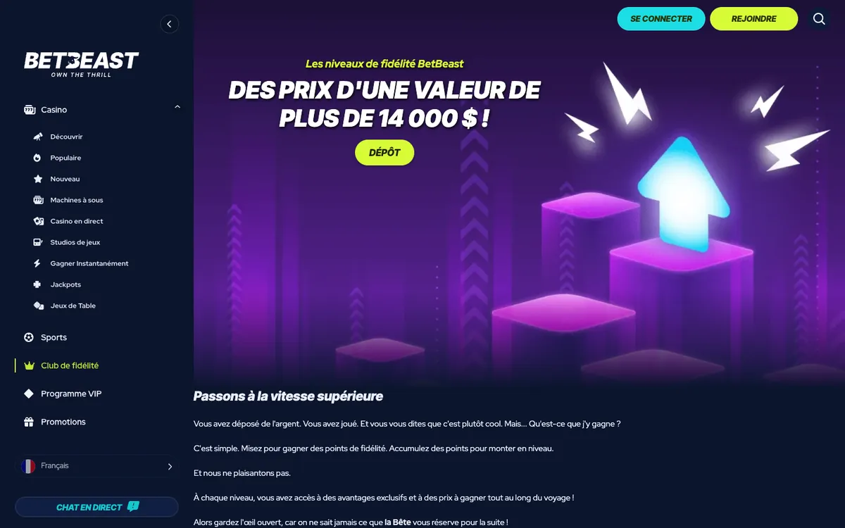 BetBeast Casino — Promotions, captured from France
