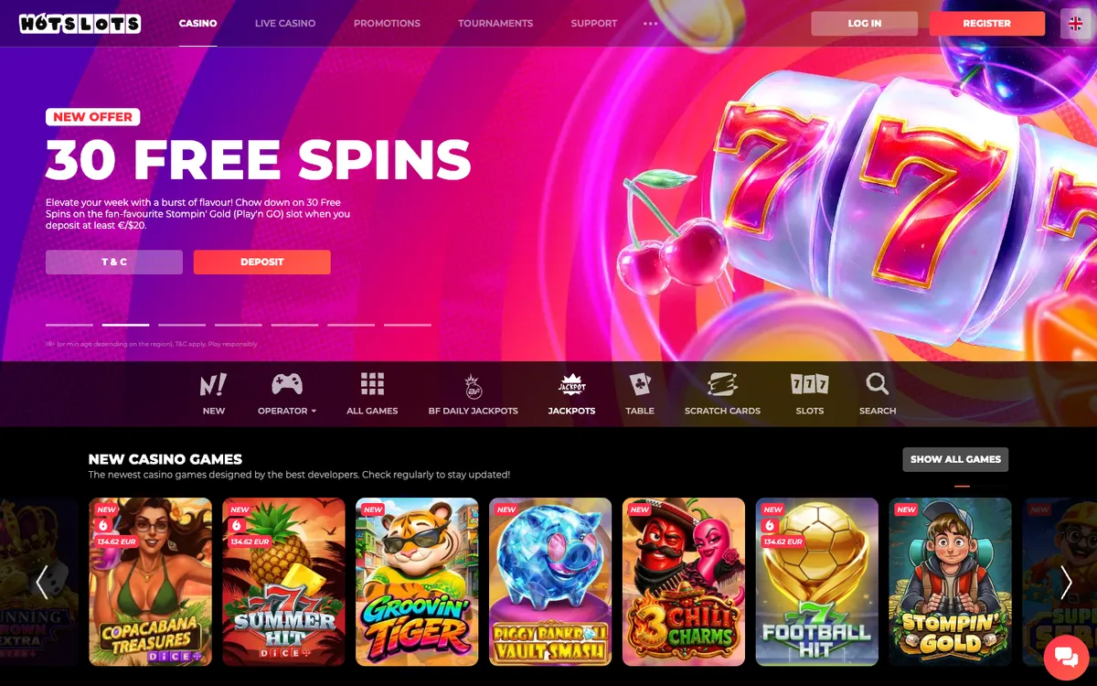 HotSlots Casino — Home page, captured from Finland