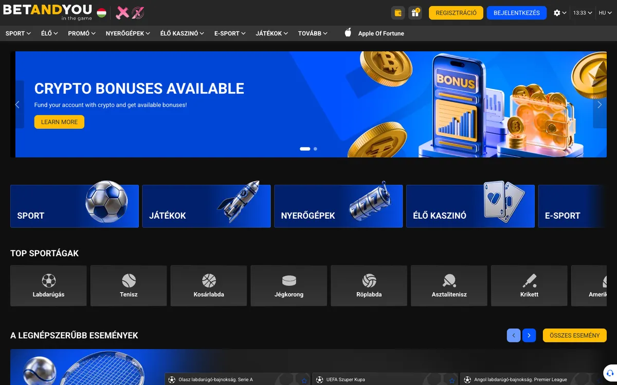 Betandyou Casino — Home page, captured from Hungary