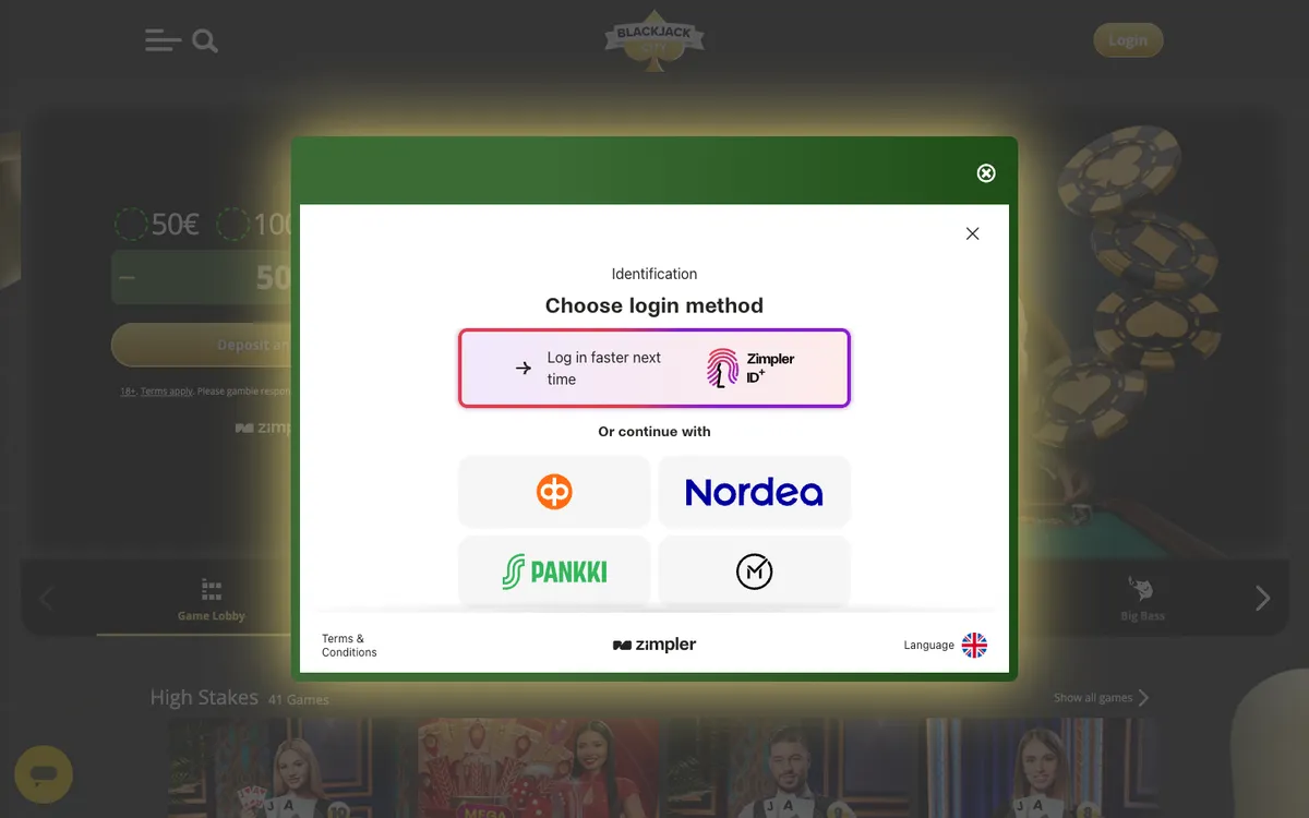 Blackjack City Casino — Sign-up, captured from Finland