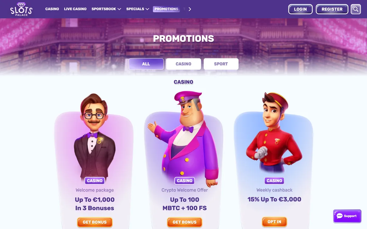 SlotsPalace Casino — Promotions, captured from South Africa