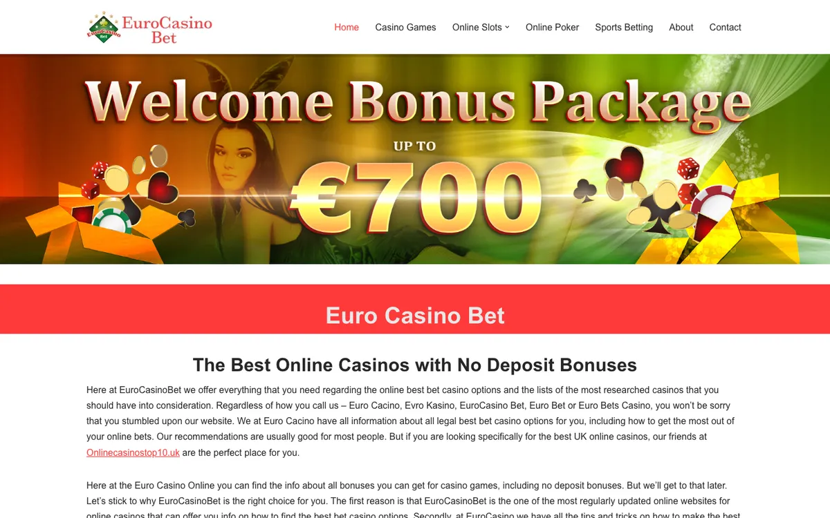 EuroCasinoBet — Home page, captured from Belgium