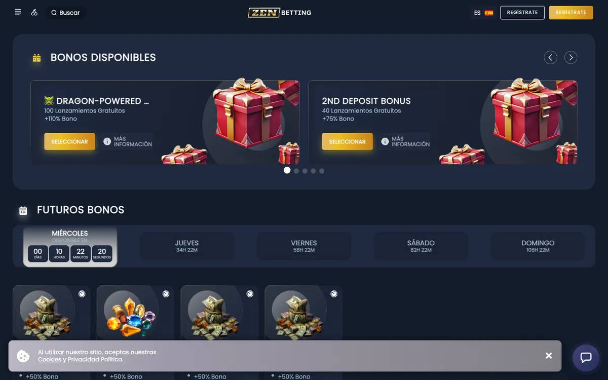 ZenBetting Casino — Promotions, captured from Spain
