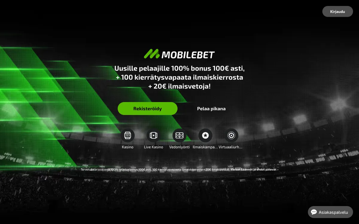 Mobilebet — Home page, captured from Finland