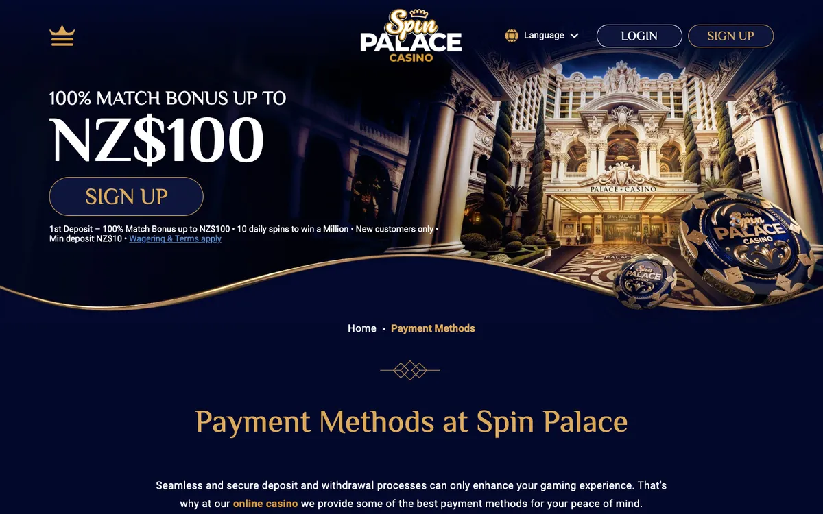 Spin Palace Casino — Payments, captured from New Zealand