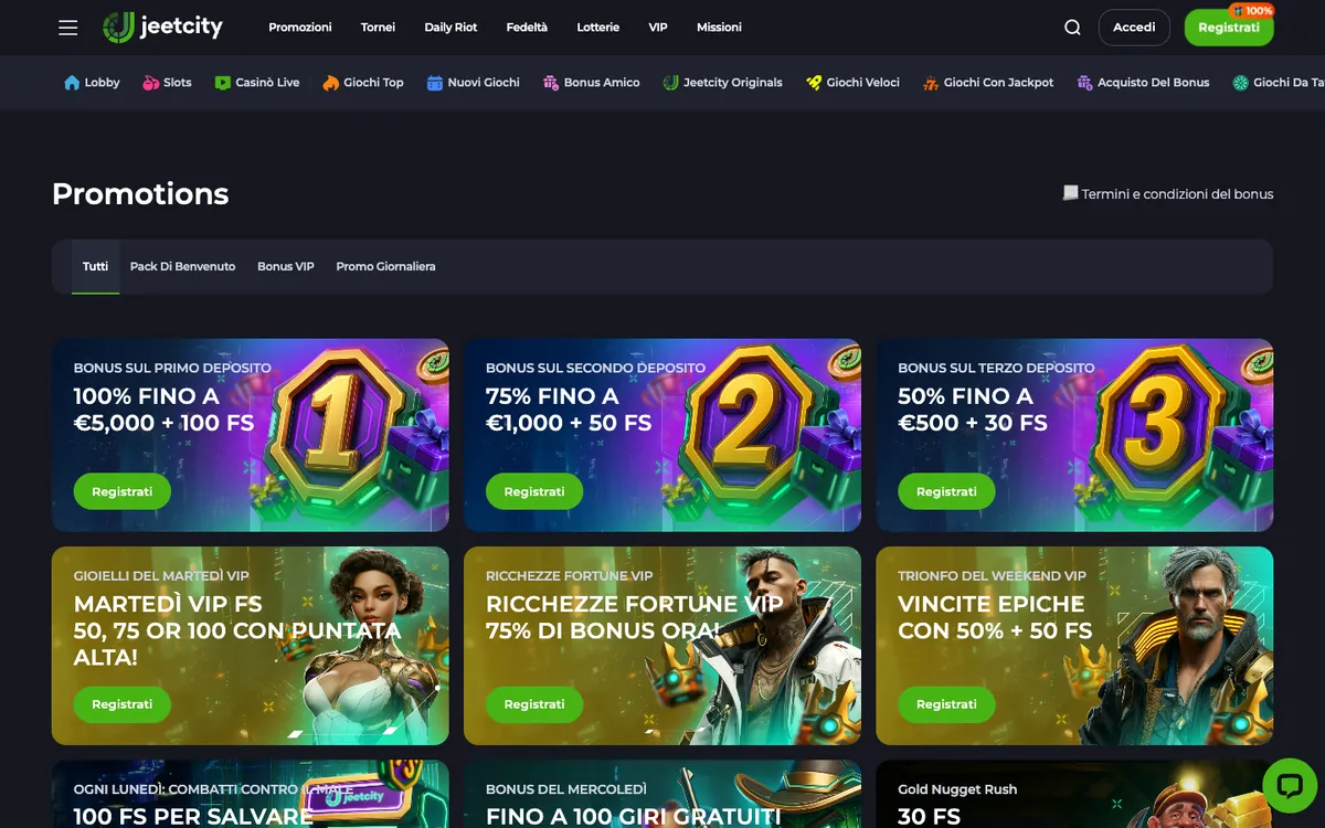 JeetCity Casino — Promotions, captured from Italy