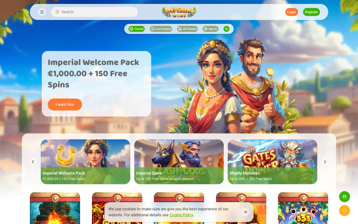 Imperial Wins Casino — Home page, captured from Austria