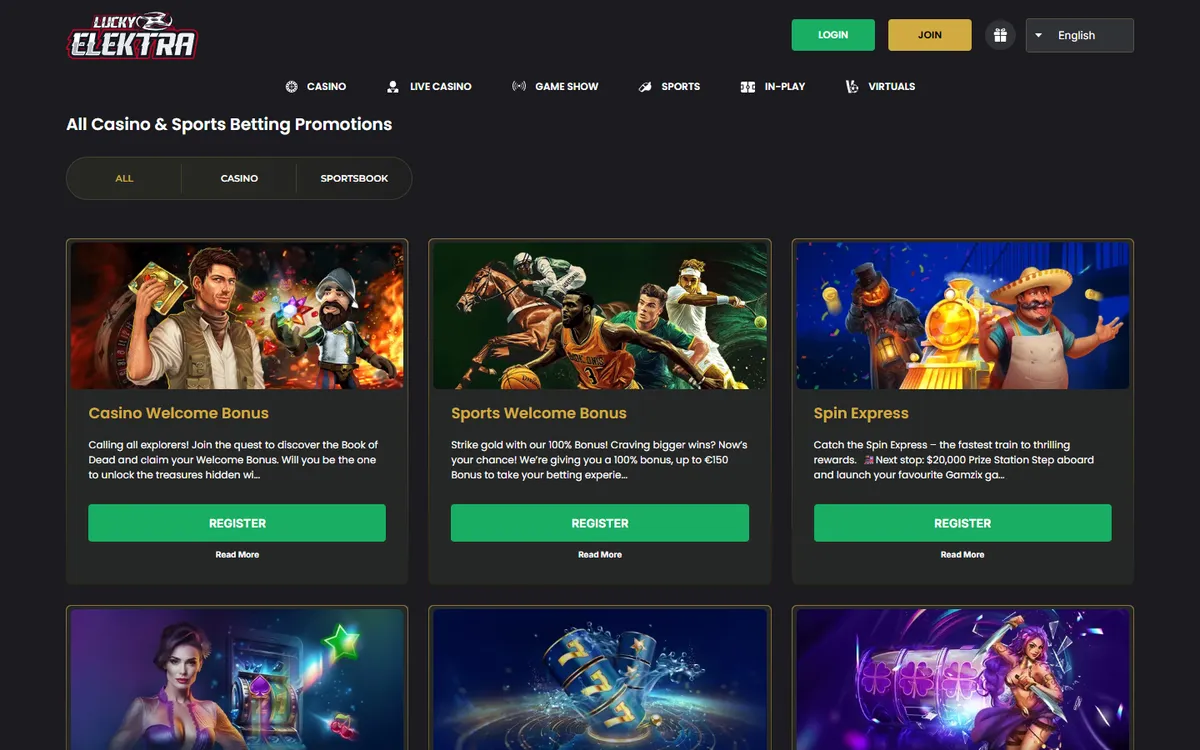 LuckyElektra Casino — Promotions, captured from Canada