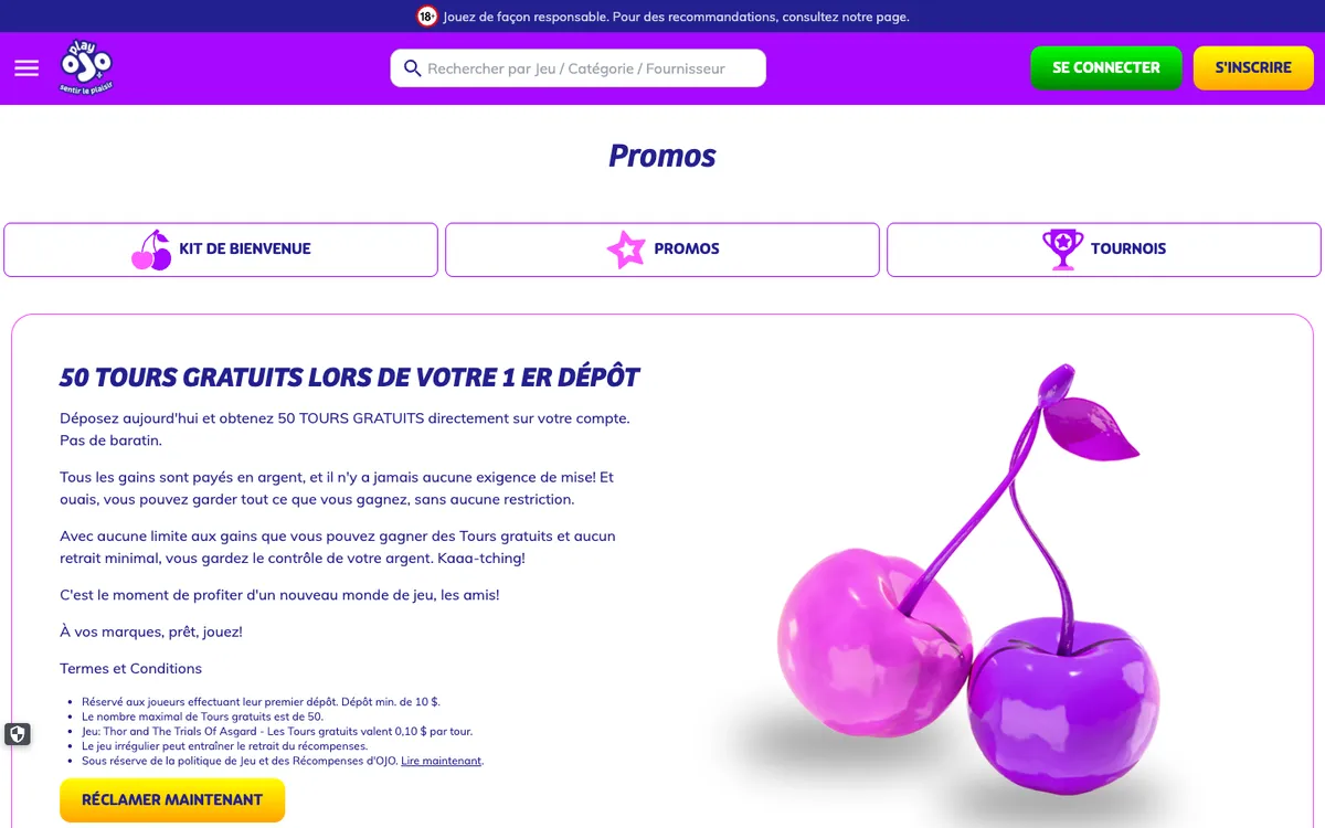 PlayOJO Casino — «Акции», снято из страны Канада