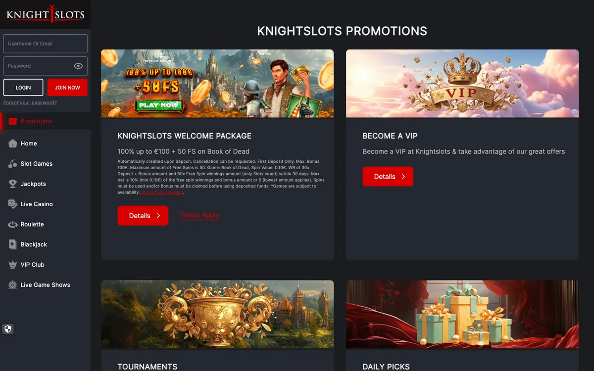 Knightslots Casino — Promotions, captured from Finland