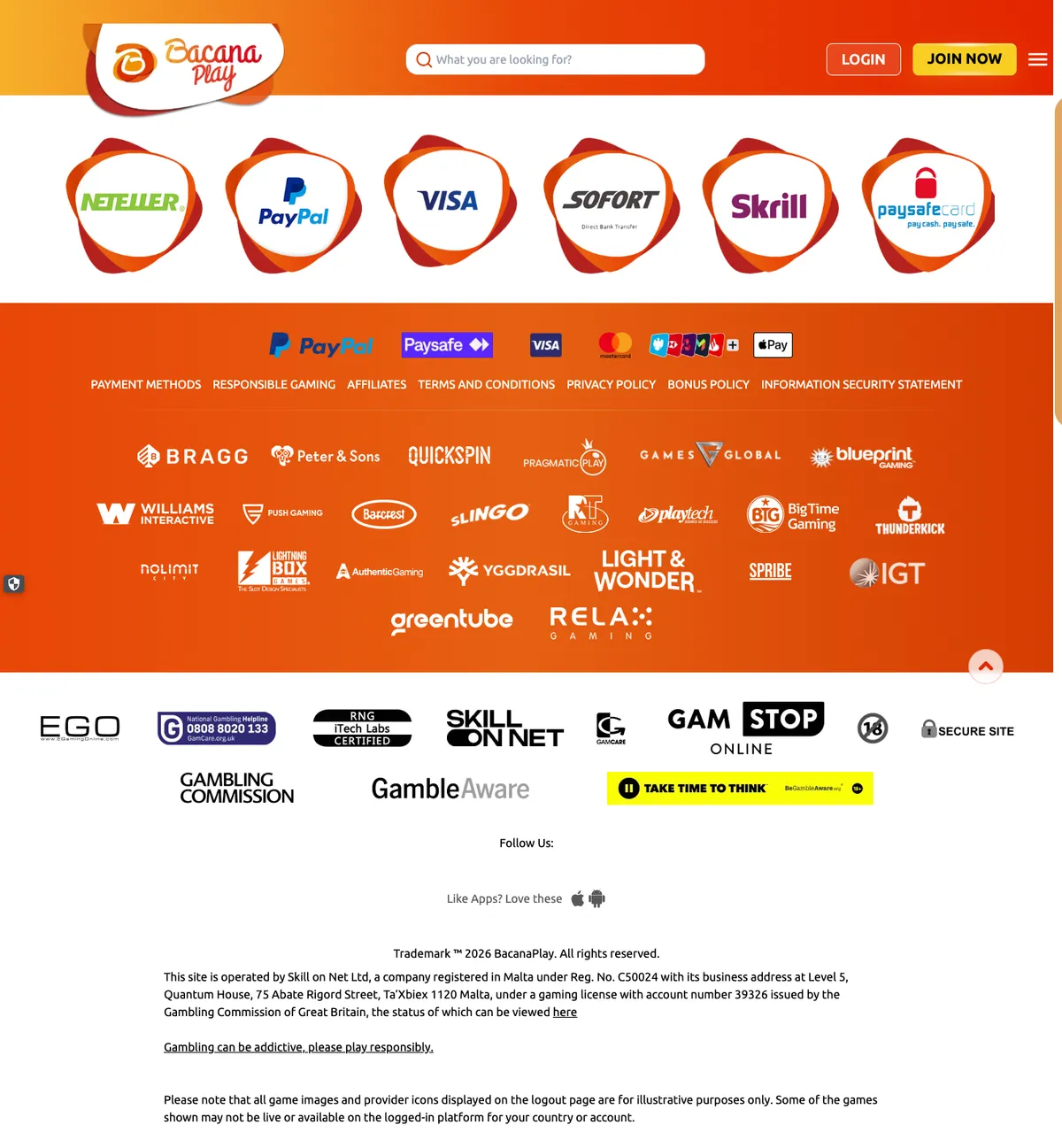 BacanaPlay Casino — «Платежи», снято из страны Великобритания