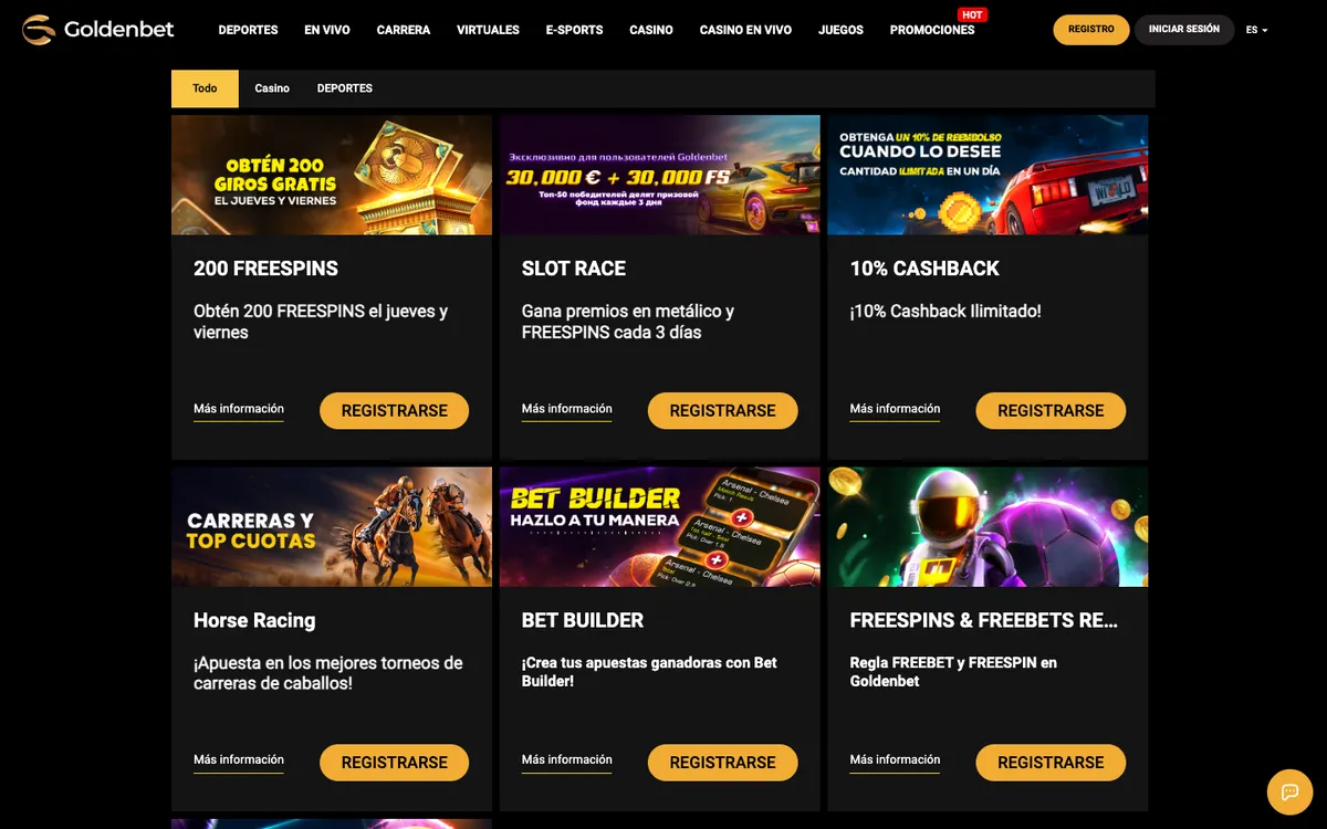 Goldenbet Casino — «Акции», снято из страны Испания