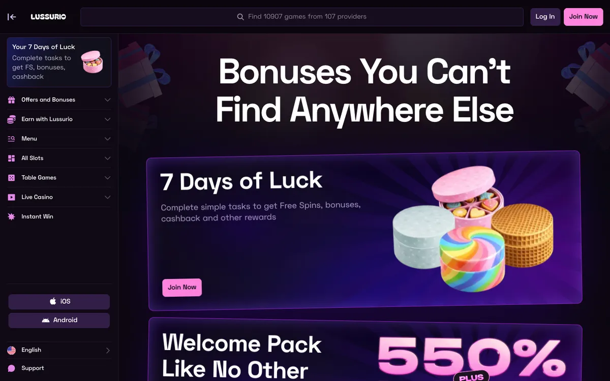 Lussurio Casino — Promotions, captured from South Africa