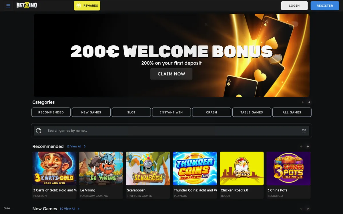 Betzino Casino — Sign-up, captured from France