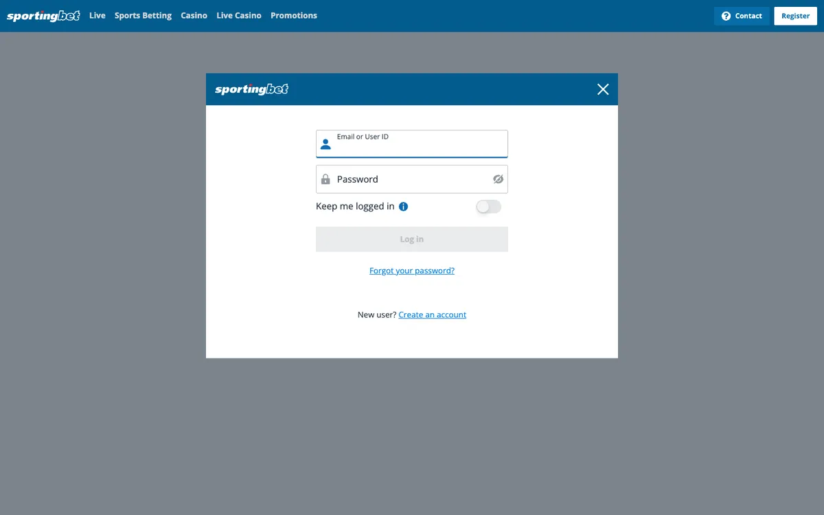 Sportingbet Casino — Sign-up, captured from Australia