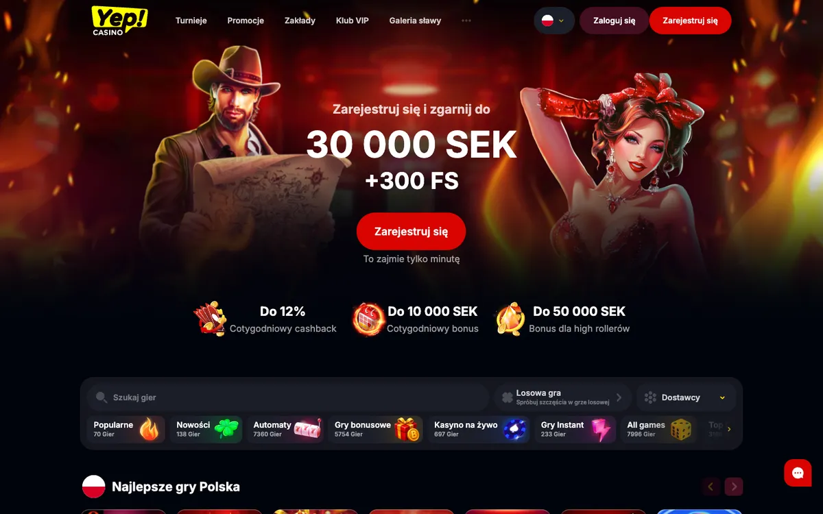 Yep Casino — Home page, captured from Poland
