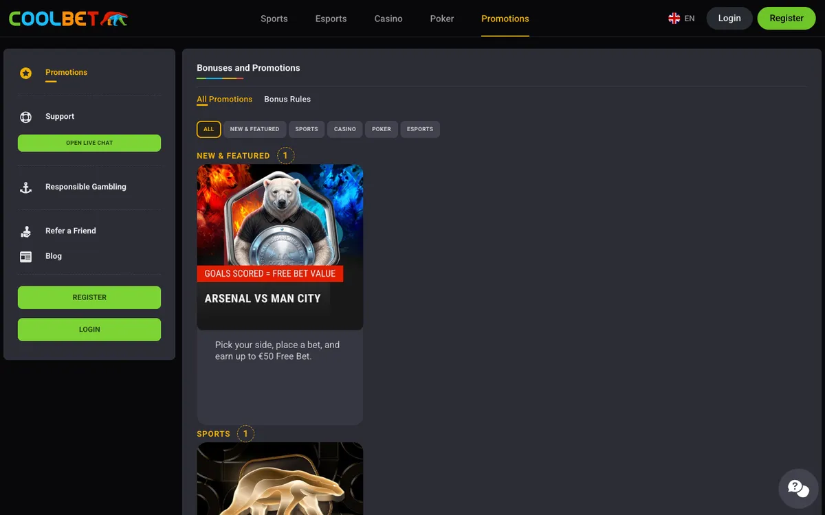 Coolbet Casino — «Акции», снято из страны Бельгия