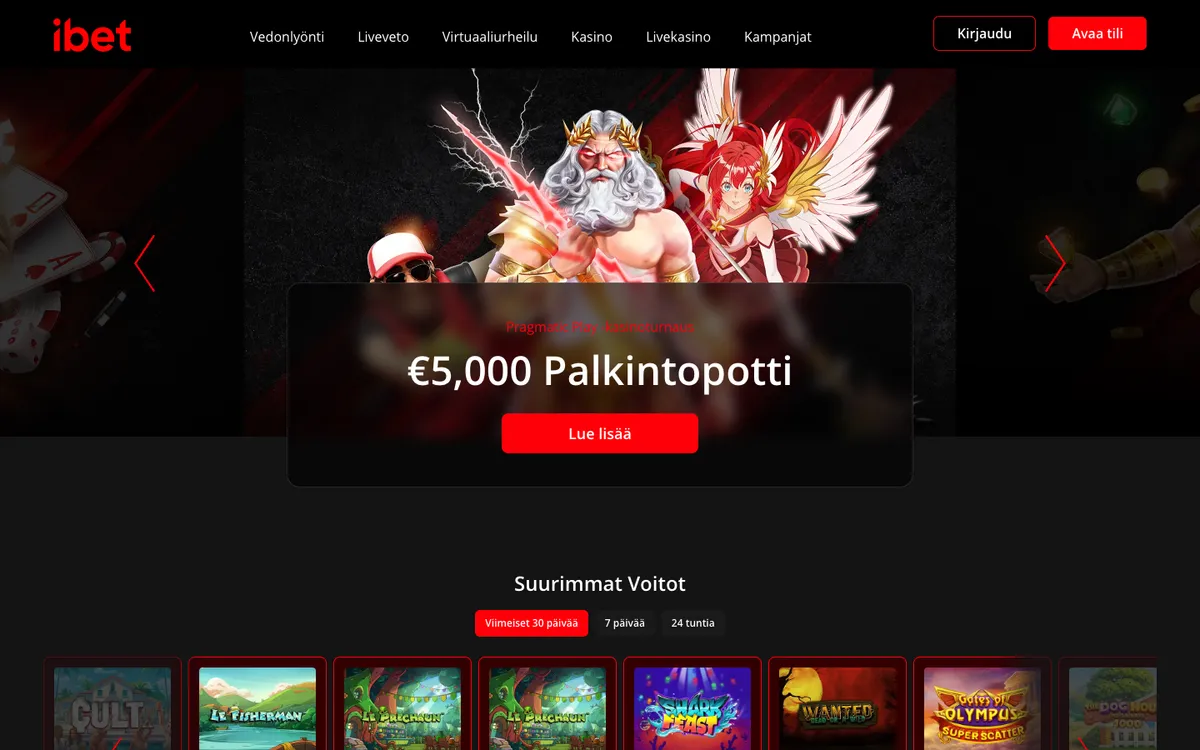 iBet Casino — «Главная», снято из страны Финляндия