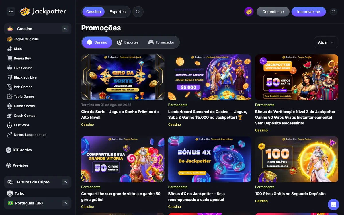 Jackpotter Casino — Promotions, captured from Brazil