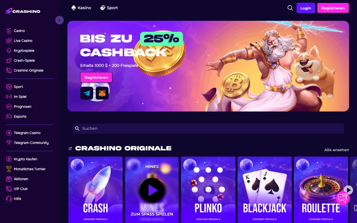 Crashino Casino — «Главная», снято из страны Германия