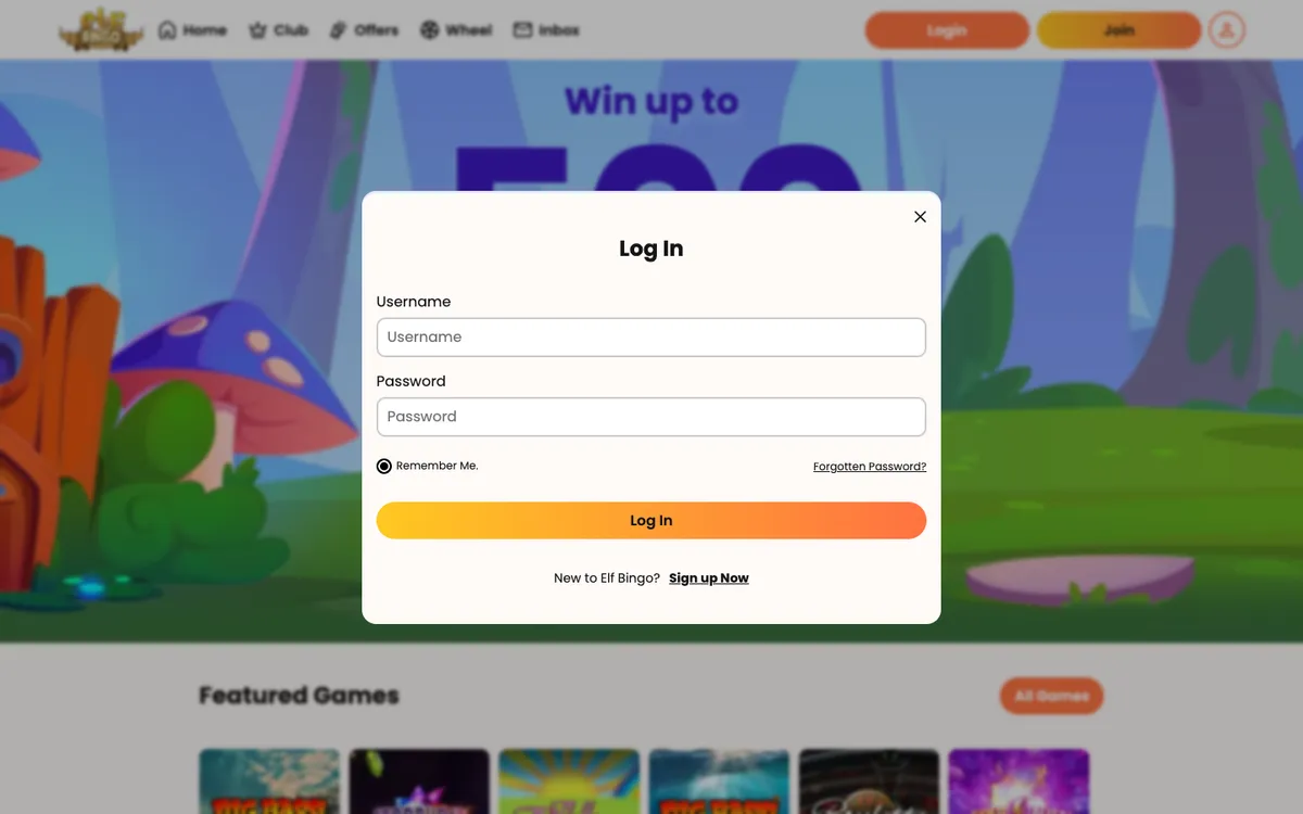 ElfBingo Casino — «Регистрация», снято из страны Великобритания