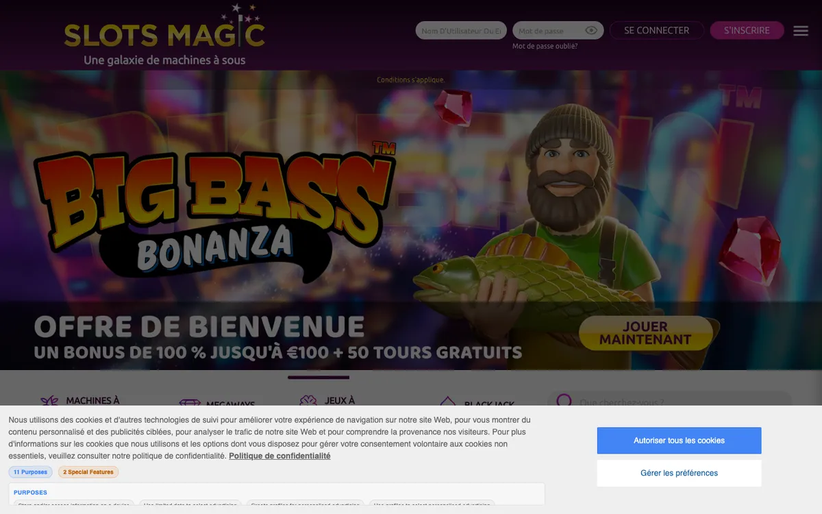 Slots Magic Casino — Home page, captured from Belgium