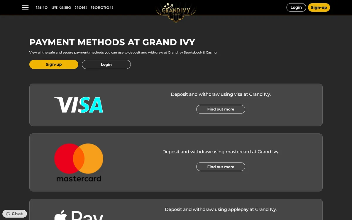 The Grand Ivy Casino — Payments, captured from United Kingdom