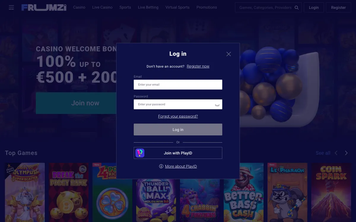 Frumzi Casino — «Регистрация», снято из страны Новая Зеландия