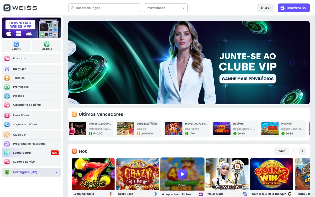 Weiss Casino — Home page, captured from Brazil