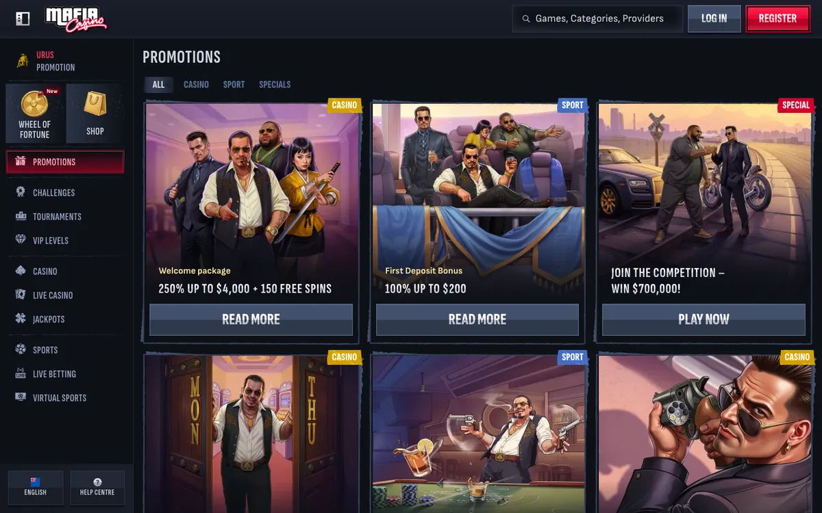 Mafia Casino — «Акции», снято из страны Новая Зеландия