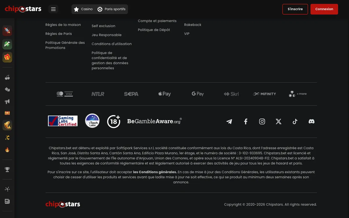 Chipstars Casino — «Акции», снято из страны Франция