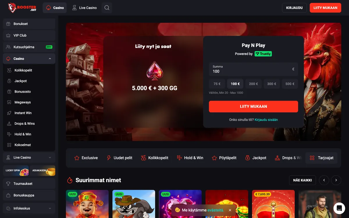 Rooster Bet Casino — «Главная», снято из страны Финляндия