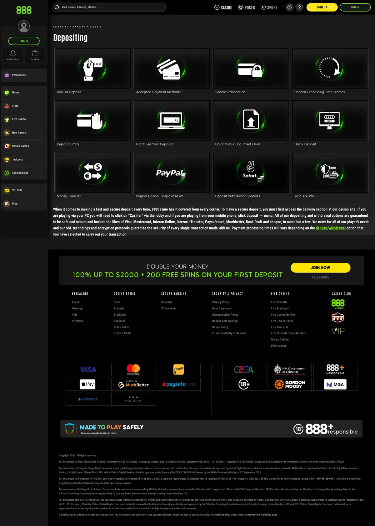 888 Casino — Payments, captured from Canada