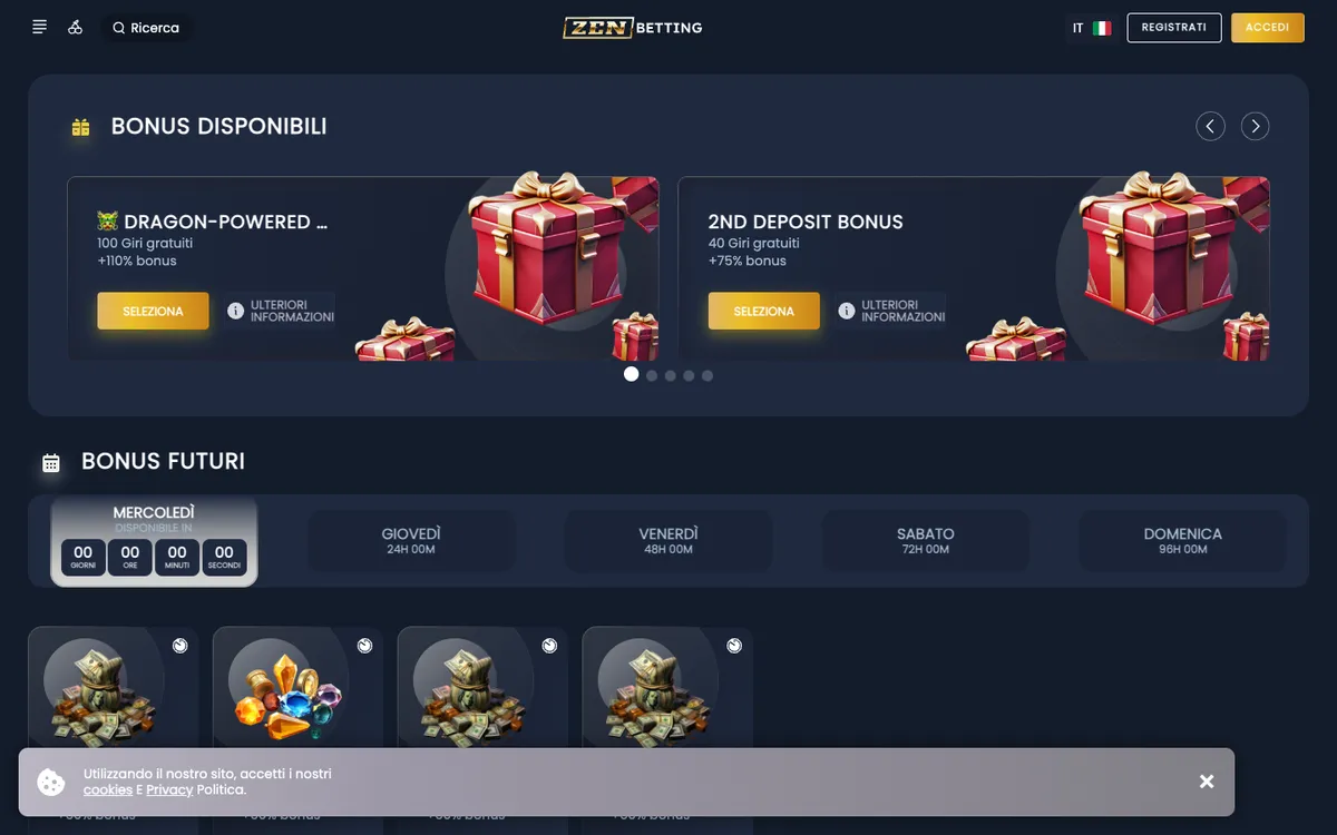 ZenBetting Casino — Promotions, captured from Italy