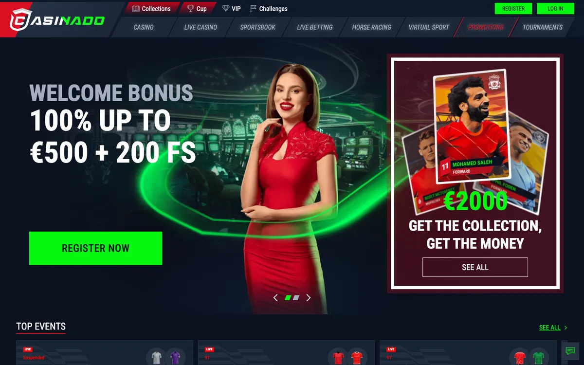 Casinado Casino — Home page, captured from South Africa
