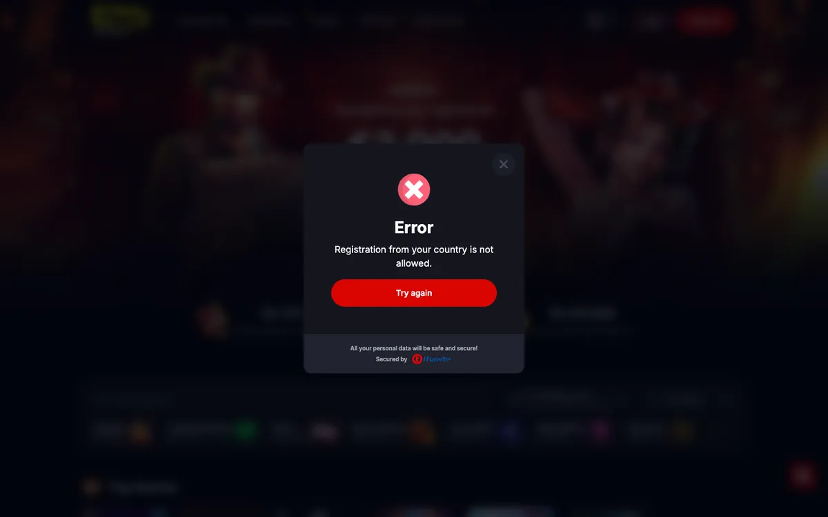 Yep Casino — Sign-up, captured from France