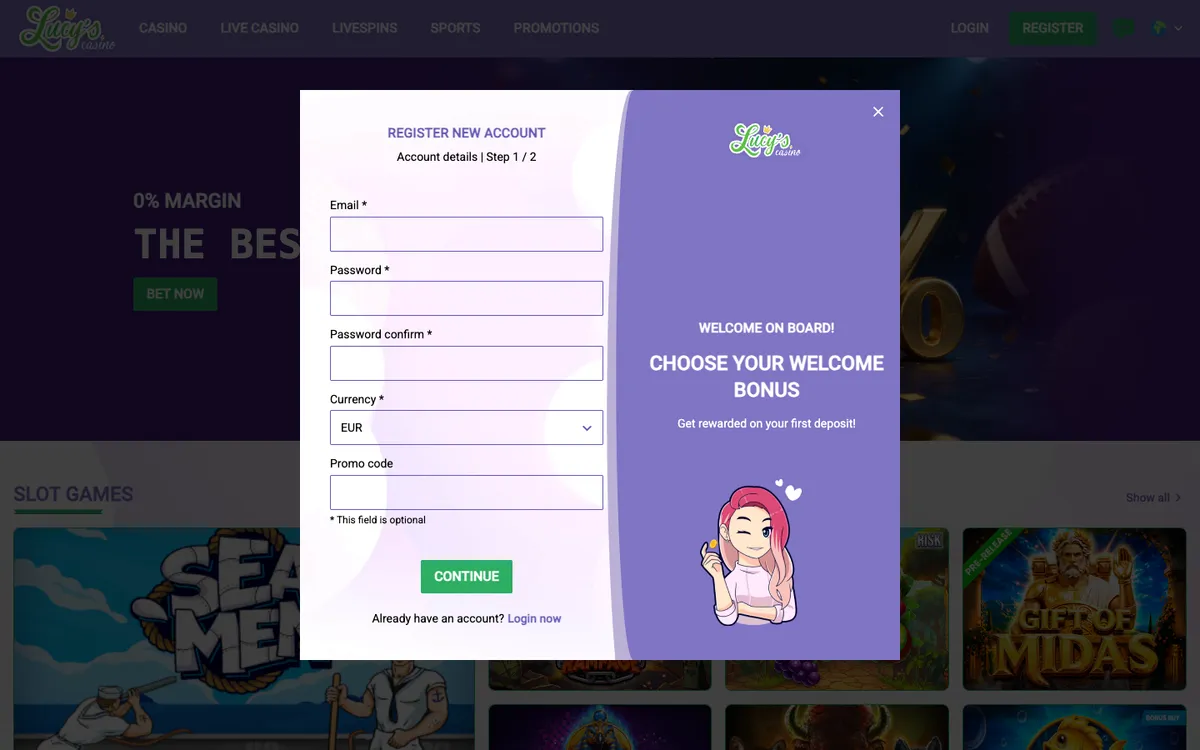 Lucy's Casino — Sign-up, captured from Finland